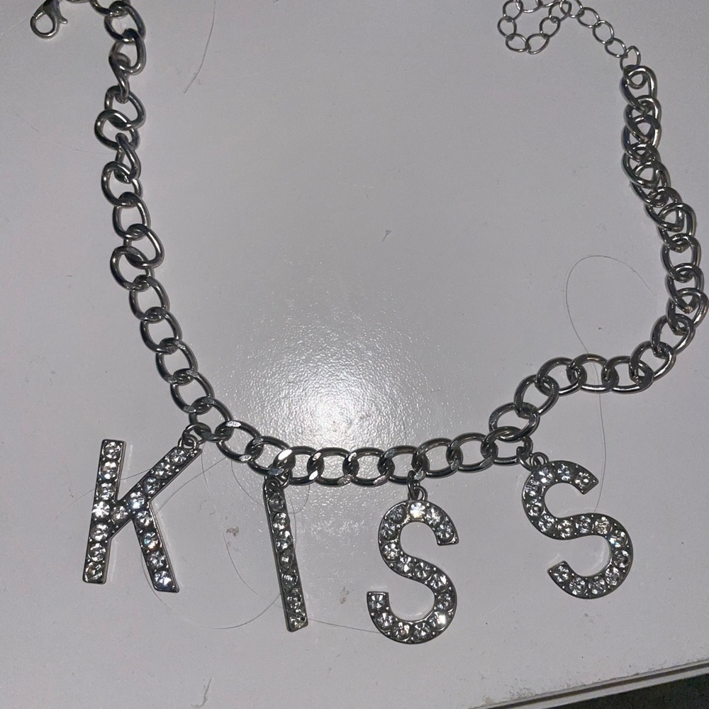 Dolls Kill Silver Chain Necklace with 'KISS' Pendant